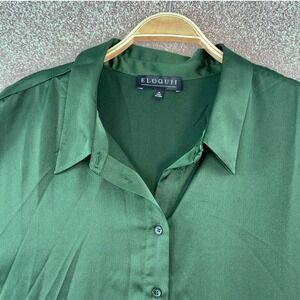 NWT ELOQUII Womens 26W Satin Button Front Midi Shirt Dress Belted Green Trendy